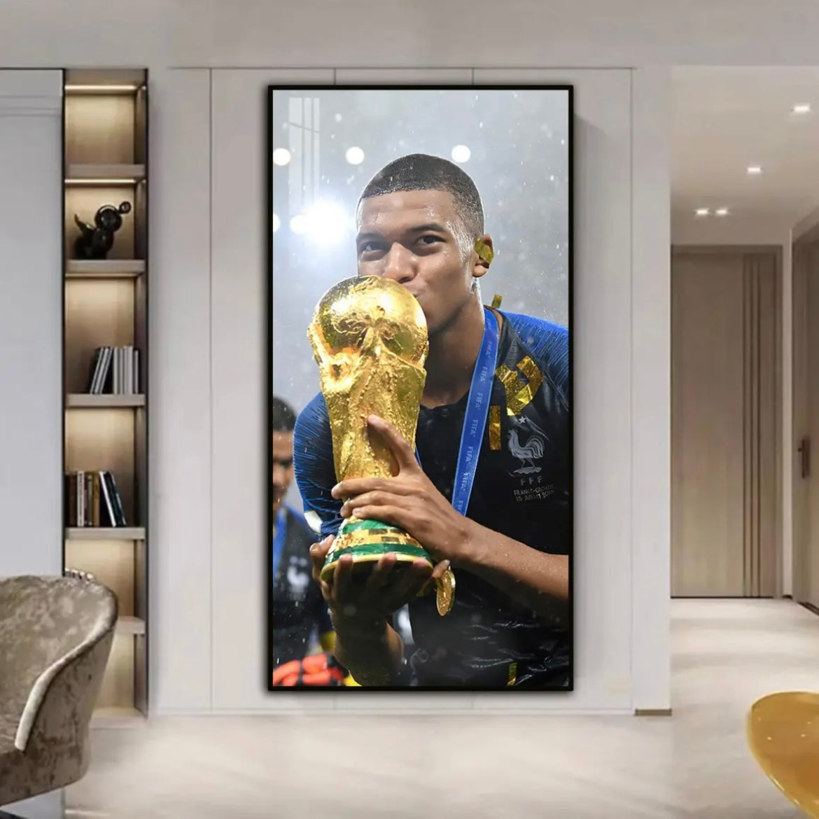 Kylian Mbappé - Vertical 1:2 WallArt - Crystal Porcelain Painting - Aluminum Frame