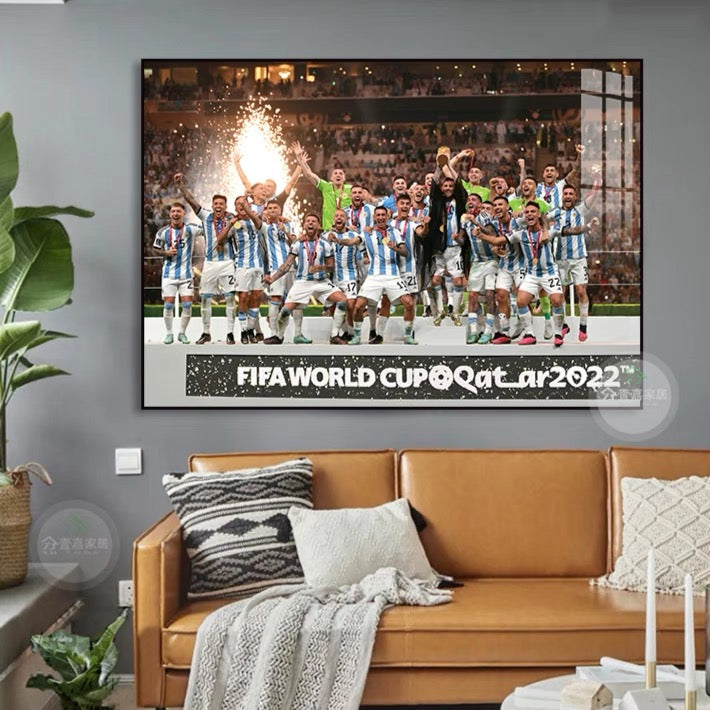 Lionel Messi Argentina 2022 FIFA World Cup Champions Poster – Trophy Celebration Football Wall Art