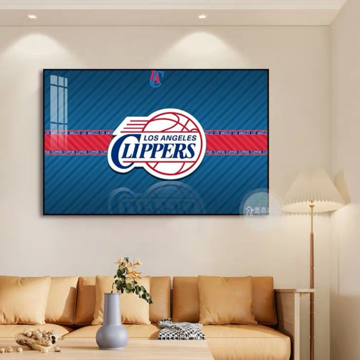 Lakers Warriors Bulls Rockets Cavaliers Heat Clippers Basketball Team Logo Wall Art Living Room Background Decor